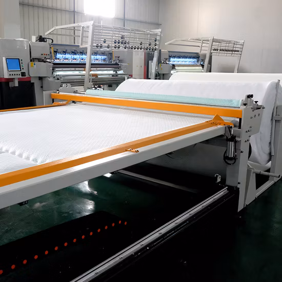 Macchina per trapuntatura continua a doppia testa a doppio raggio